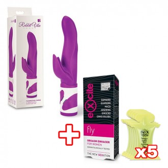 PACK MAGIC RABBIT VIBRADOR SWOOP ROXO + POTENCIADOR DE ORGASMO + 5X LUBRIFICANTE BEIJÁVEL