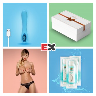 CAJA REGALO CON VIBRADOR RECARGABLE TUNDRA ROSE AZUL Y OFERTA DE TANGA CHARMEA L/XL + 3 X LUBRICANTE PJUR WOMAN NUDE 2ML