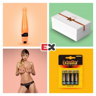 CAIXA PRESENTE COM VIBRADOR LEGGIEGO E OFERTA DE TANGA CHARMEA L/XL + 4 X PILHAS AA